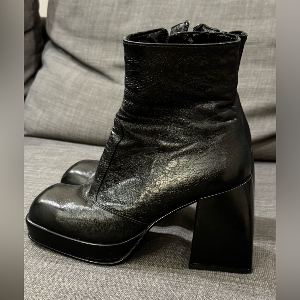 Handmade Ukrainian brand platform high heels Elegant Black Leather Women's Boots